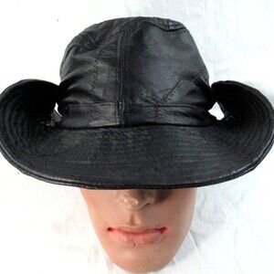 Men's Genuine Black Leather Western Boonie Hat Size Small